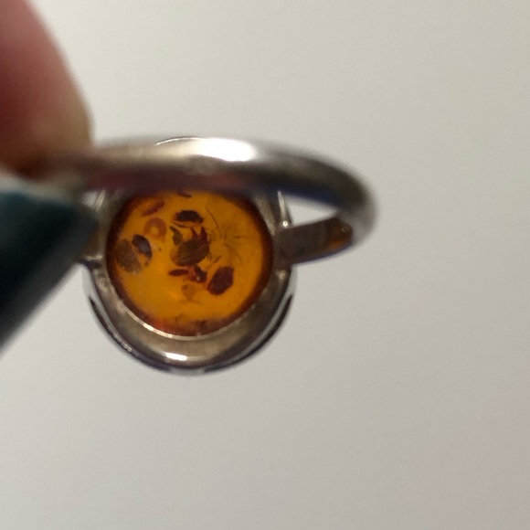 Vintage stamped sterling silver amber cabochon ring sz 6.25 glows - Picture 4 of 13